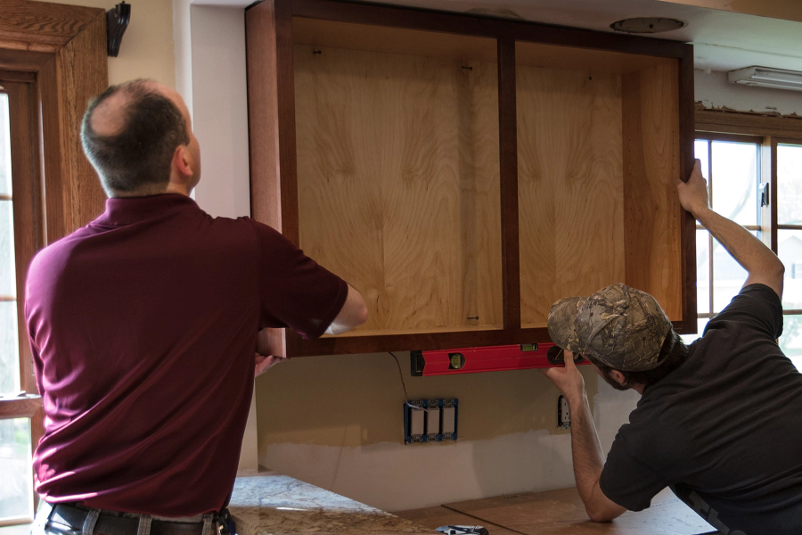 contractors installing wooden cabinet lavallette nj